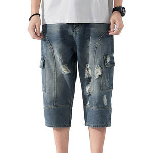 <b>Men</b> Denim <b>Jean</b> Shorts Solid Pattern Quick Dry Breathable Outdoor Casual Wear OEM Service <b>Elastic</b> <b>Waist</b> - Product Image 1