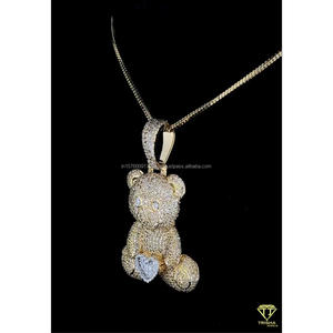 Custom Teddy Bear Hip Hop Pendant for Men Women with Hand Set Moissanite Diamonds and 925 Silver - Product Image 2