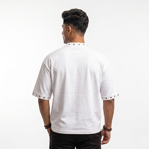 T-shirt pour homme en coton respirant écologique 300g, coupe classique, col rond, épaules tombantes, impression numérique personnalisée avec logo, style streetwear - Product Image 6