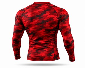 Custom <b>Men's</b> Red Camouflage <b>Compression</b> Rash Guard Long Sleeve Gym <b>Shirt</b> Athletic Fitness Training Workout Sportswear Base Layer - Product Image 3