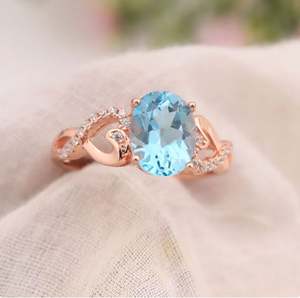 Blue Topaz Sterling Silver Oval Cut Engagement <b>Ring</b>-December Birthstone 14K Gold Plated Luxury <b>Statement</b> <b>Ring</b> - Product Image 4