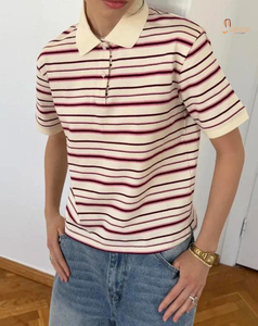 Chemise de rugby pour femme à manches courtes, col demi-boutonné, en maille Oxford, style décontracté vintage preppy, pour l'été - Product Image 1