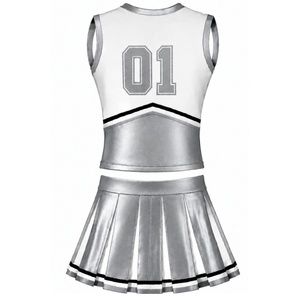 Ensemble d'uniforme de cheerleading argenté, haut sans manches à col en V, jupe plissée, ensemble de vêtements de sport pour l'entraînement et les performances de danse d'équipe - Product Image 2