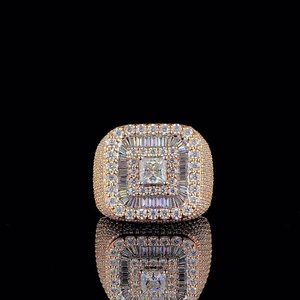 Bague de Luxe en Moissanite Carrée, Or Rose, Sertie de Baguettes, Effet Halo, Bague Tendance Scintillante, Bijou de Mode, Cadeau - Product Image 1