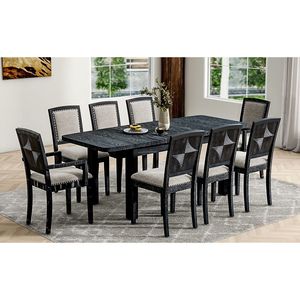 "<b>Rustic</b> 84" Extendable <b>Dining</b> <b>Table</b> <b>Set</b> W/ 6 Upholstered Armless Chairs & 2 Removable Leaves" - Product Image 2