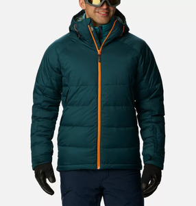 Chaqueta Acolchada para Hombre, Color Verde Azulado Oscuro, con Capucha, Relleno de Poliéster, Transpirable, con Cremallera Naranja, Resistente al Viento, para Invierno, Corte Regular Informal - Product Image 1