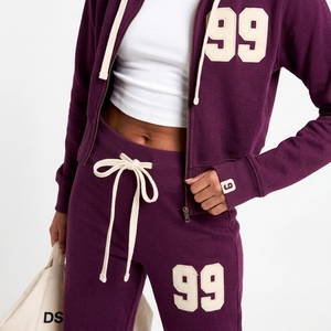 Conjunto Deportivo de Dos Piezas para Mujer de Alta Calidad, Sudadera con Cremallera, Forro Polar Ligero de Algodón, Ropa Urbana de 280g, Casual, Resistente al Viento, con Bolsillos Laterales - Product Image 5