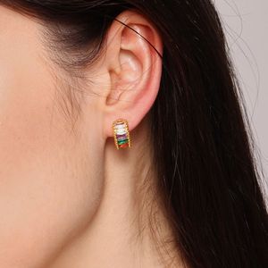 Pendientes de clip de latón chapado en oro al por mayor con piedras arcoíris, sin perforación, para mujer - Product Image 4