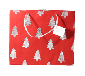 Personalized Recycled Cotton Handmade Paper With Metallic Silver Glitter Print All Around Matching Satin Ribbon Handles Tag <b>Bag</b> - Product Image 1