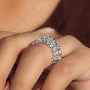 925 Sterling <b>Silver</b> Jewelry <b>Eternity</b> <b>Rings</b> Round Cut White Moissanite Diamond Women Luxury Wedding <b>Rings</b> - Product Image 3
