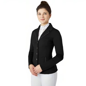 Chaqueta de equitación para mujer de alta calidad, transpirable, de corte ajustado, con ribetes en contraste, solapas y aberturas traseras, de elastano. - Product Image 2