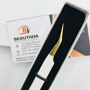 Pince à épiler professionnelle pour extensions de cils, à forte adhérence, isolante, pointue, en acier inoxydable, or blanc, avec logo personnalisé - Product Image 4