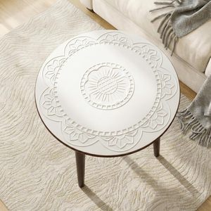 Wooden Round Coffee <b>Table</b>, Easy-to-Assemble Home Decor Bedside <b>Table</b>, Nightstand Coffee <b>End</b> <b>Table</b> for Living Room (Brown <b>White</b>) - Product Image 3