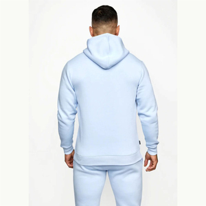 Ensemble de survêtement de sport pour homme, coupe ajustée, bleu, imprimé, respirant, à capuche, deux pièces, personnalisable et vierge - Product Image 1