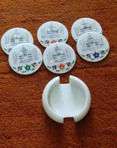 Sous-verres en marbre incrusté Taj Mahal faits à la main, art moghol, ensemble de sous-verres pour boissons, décoration de table de luxe, cadeau - Product Image 1