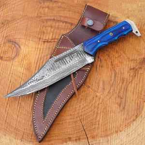 มีดล่าสัตว์เหล็กดามัสกัสคุณภาพสูงแบบใบมีดคงที่ ขายส่งปี 2024 ด้ามไม้ทำมือ ปลอกหนังอย่างดี มีดสไตล์ไวกิ้ง - Product Image 6