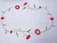 Nappe personnalisée brodée de fleurs de coquelicot rouges, en lin blanc lavable, avec ourlet festonné, pour la maison, l'hôtel, le restaurant