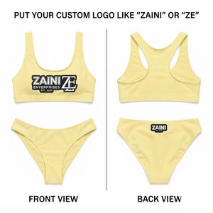 Maillot de bain pour femmes, polyester et élasthanne de qualité supérieure, 220 GSM, doux, jaune pâle, maillot de bain deux pièces, logo personnalisé par transfert thermique - Product Image 1