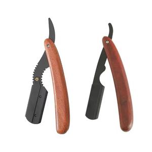 Navaja de afeitar plegable con mango de madera, hoja de acero inoxidable, herramienta de afeitado de una sola hoja para barbería - Product Image 1