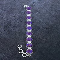 Bracelet en pierre turquoise violette naturelle plaqué argent 925, style ethnique, unisexe, cadeau de mariage, chaîne à maillons, bijoux, 7-8 pouces