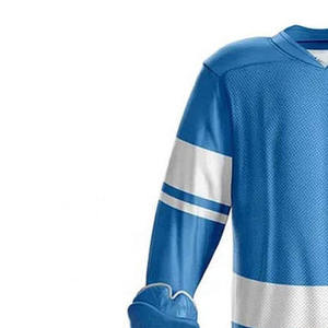 Ensemble de maillot de hockey sur glace bleu, manches longues, col en V, rayé, polyester respirant, coupe régulière, taille adulte, toutes saisons - Product Image 6