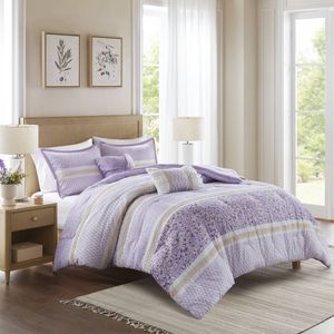 5 PCS Seersucker <b>Comforter</b> <b>Set</b> with Throw Pillows King/Cal King Size - Product Image 1