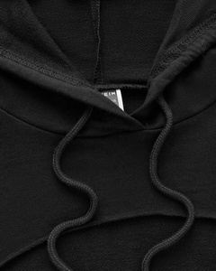 Sudadera con capucha corta extralarga negra lisa personalizada para mujer, con cordón, de felpa francesa, con abertura frontal y manga larga - Product Image 4