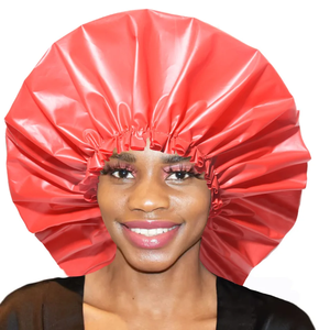 Bonnet de douche unisexe noir imperméable extra large en satin monocouche, élastique, pour cheveux bouclés ou coiffés à l'huile - Product Image 2