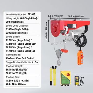 Polipasto Eléctrico de 120V, 2200 Libras, Cabrestante con Control Remoto Inalámbrico de 328 Pies, Elevación por Cable Único de 40 Pies, Altura de Elevación de 6m, Estándar de 3m - Product Image 5