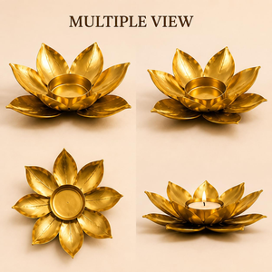 Portavelas de Metal de Dos Niveles con Diseño de Flor de Loto, Dorado, para Velas de Té, Decorativo para Mesa, para el Hogar - Product Image 2