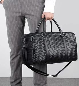 Bolsa de Viaje de Fin de Semana para Hombre, de Cuero Tejido, Gran Capacidad, Cierre de Cremallera, Diseño de Diamantes, Asa Suave - Product Image 1