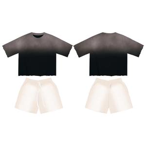 Conjunto de Dos Piezas de Verano para Hombre, Camiseta de Cuello Redondo, Estilo Casual, Algodón Grueso, Manga Corta, Corte Cuadrado - Product Image 3