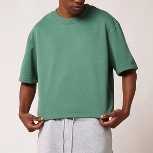 T-shirt court ample pour homme style streetwear personnalisé, coupe décontractée avec épaules tombantes, tissu respirant 100 % coton - Product Image 4
