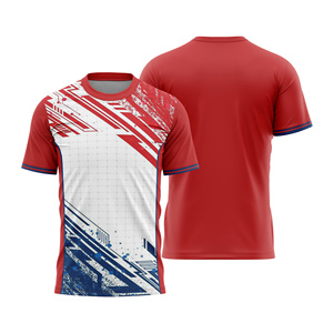 Custom Sublimated Unisex <b>Soccer</b> Jersey Crew Neck Short Sleeve Lightweight Color Blocked Red White Blue Geometric Print Moisture - Product Image 1