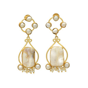 Pendientes de Perlas Naturales de Agua Dulce Blancas Ostra, con Alambre, Latón Chapado en Oro de 24K, Sin Níquel, Hechos a Mano, Estilo Vintage Cristiano, Irregulares - Product Image 1