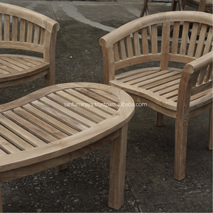 Sofá de Jardín Curvo de Teca para 3 Personas, Muebles de Patio de Madera Rústicos Resistentes a la Intemperie - Product Image 3