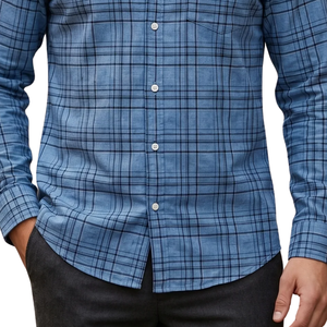 Denim Blue Plaid <b>Men</b> <b>Flannel</b> <b>Shirt</b> Long Sleeve Button Down Checkered Casual <b>Shirt</b> Soft Brushed Fabric Fashion Streetwear Custom - Product Image 6