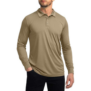 Mens Long Sleeve Polo Shirt Slim Fit Solid Color Soft Stretch Breathable Lightweight Casual Daily Wear <b>Classic</b> Collar Top - Product Image 1