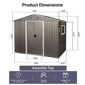 8ft X 6ft Outdoor Metal <b>Storage</b> Shed with Window <b>Grey</b> Color - Product Image 5