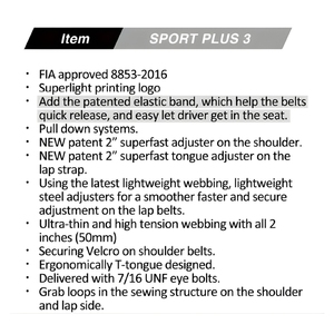 Arnés de Seguridad para Carreras TBRACING SPORT PLUS 3, Homologado por la FIA, Cinturón de Poliéster de 50 mm con Opciones de Color Personalizadas, Fabricante OEM ODM - Product Image 6