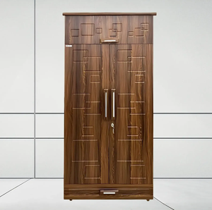 Armoire à 2 portes finition noyer avec motifs géométriques carrés en relief sur les panneaux avant et un tiroir inférieur. en gros. - Product Image 1