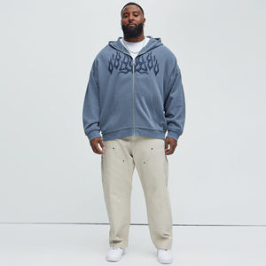 Sudadera con capucha para hombre, estilo streetwear, con cremallera, oversize, vintage, con lavado ácido y pedrería, suministro al por mayor - Product Image 2