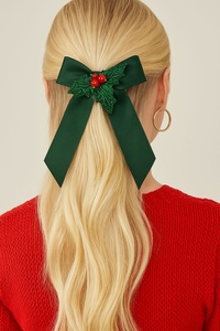 Pince à cheveux de luxe de Noël avec nœud en ruban noir et broderie clochette, accessoire festif fait main pour femmes et filles, collection boutique - Product Image 5