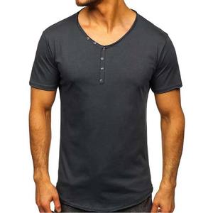 Camiseta Casual para Hombre, Cuello en V Profundo, Color Gris Carbón, con Botones Blancos, 100% Algodón, Anti-Pilling y de Secado Rápido - Product Image 6