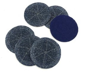 Handmade Navy <b>Blue</b> Beaded <b>Coasters</b> - Set of 6 - Decorative Cup <b>Coasters</b> - Product Image 3