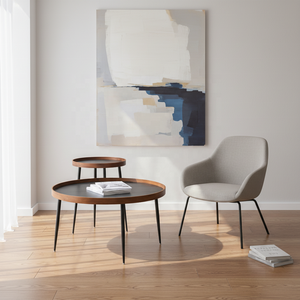 Mesa de Centro Moderna de Lujo Ligero, de Madera Maciza y Hierro, Redonda de 2 Niveles, para Sala de Estar, Combinación de Almacenamiento, Muebles para el Hogar y Villa - Product Image 2