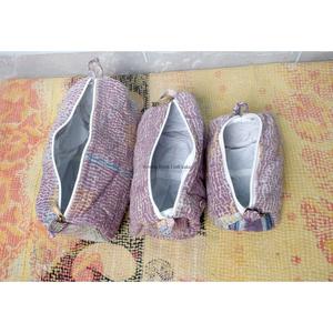 Beautiful vintage Kantha Floral Printed Quilted Cosmetic 3-pouch set For <b>Toiletry</b> Pouch For Women Travel Cosmetic Bags And Cases - Product Image 4