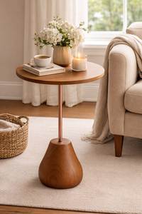 Table d'appoint ronde moderne en bois avec piétement métallique, meuble décoratif pour balcon, hôtel, restaurant, salon de thé - Product Image 5