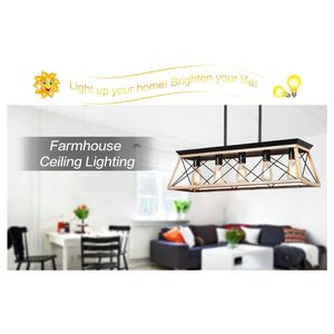 Lámpara Colgante Industrial de 5 Luces, Diseño de Jaula Metálica Moderna de 32 Pulgadas, Estilo Roble, Ajustable, para Comedor o Sala de Estar, Sin Bombillas - Product Image 3
