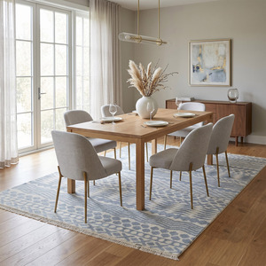 Mist Blue Ivory Wool <b>Tribal</b> Stripe <b>Rug</b> Eco-Friendly Non-Slip Geometric Pattern Area Carpet for Living Room Bedroom Hotel - Product Image 3